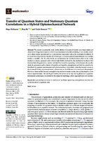 Transfer of Quantum States and Stationary Quantum Correlations in a Hybrid Optomechanical Network