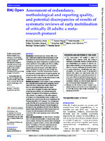 Assessment of redundancy, methodological and reporting quality, and potential discrepancies of results of systematic reviews of early mobilisation of critically ill adults: a meta-research protocol